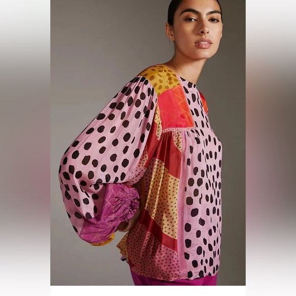 Z010. Anthropologie Miranda Peasant Blouse Bl-nk Boho Blank Spot Patchwork - Picture 3 of 4